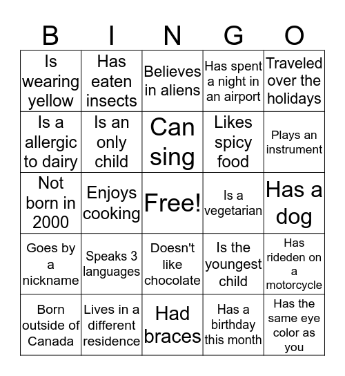 PLAN 103 Ice Breaker Bingo Card