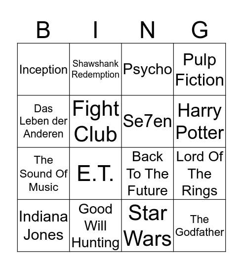 Movie Bingo Card