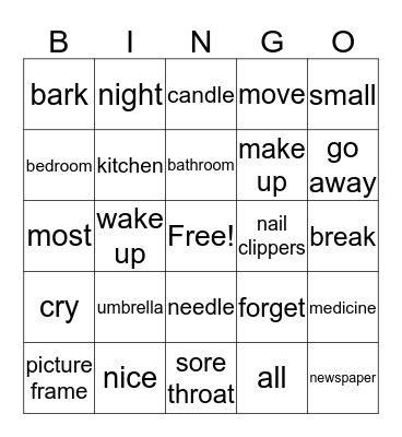 ASL Vocab Bingo Card