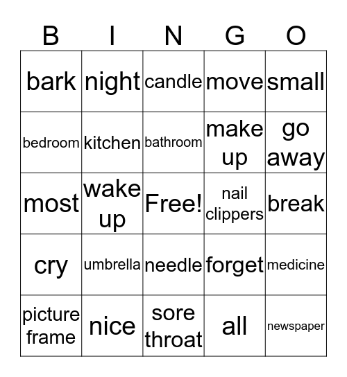 ASL Vocab Bingo Card