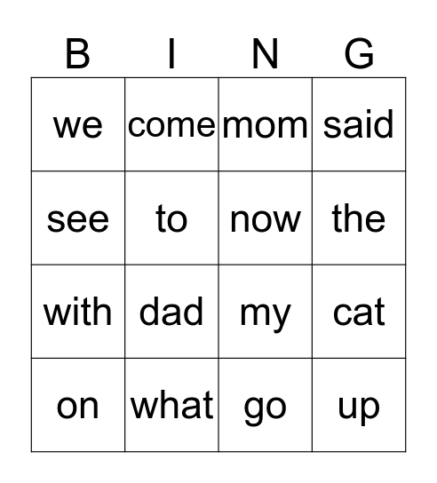 Sight Word Bingo (15) Bingo Card