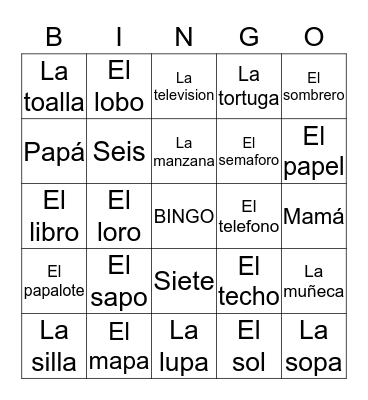 Bingo vocabulario Bingo Card
