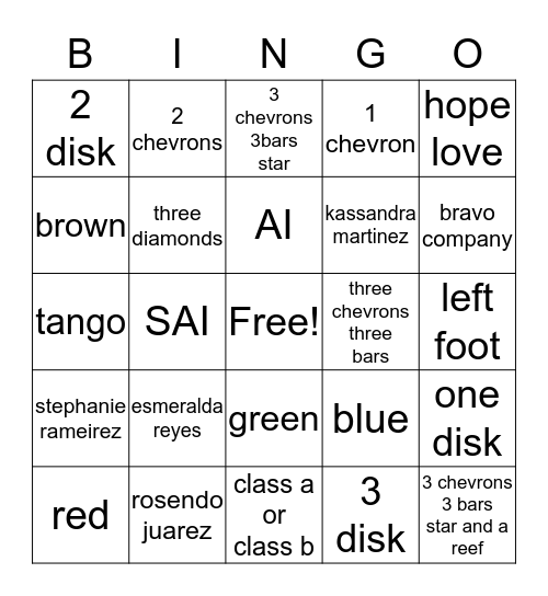 army bingo Card