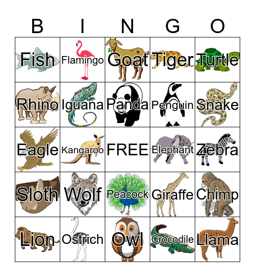 Zoo Bingo Card