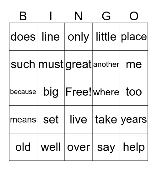 2nd Grade Fry Words  Bingo Card