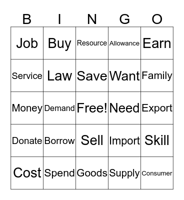 Economic Bingo! Bingo Card