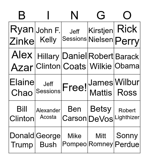 Politician Names Bingo Card