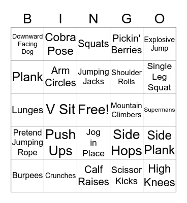 Fitness Bingo Fun Bingo Card