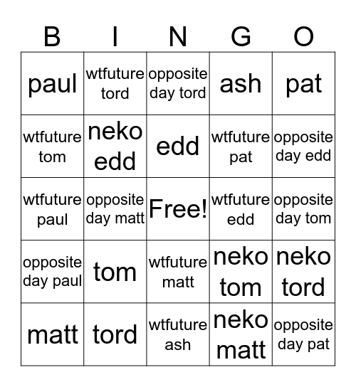 eddsworld Bingo Card