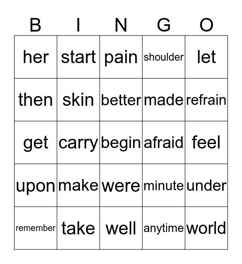 Hey Jude Bingo Card