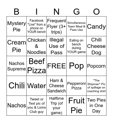 Concession Stand Bingo Card