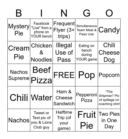 Concession Stand Bingo Card