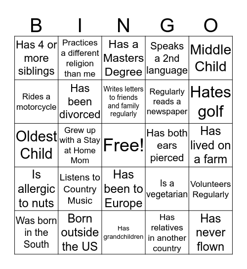 Diversity and Inclusion Bingo Card