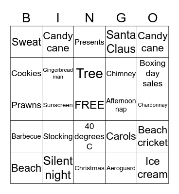 Australian Christmas Bingo Card