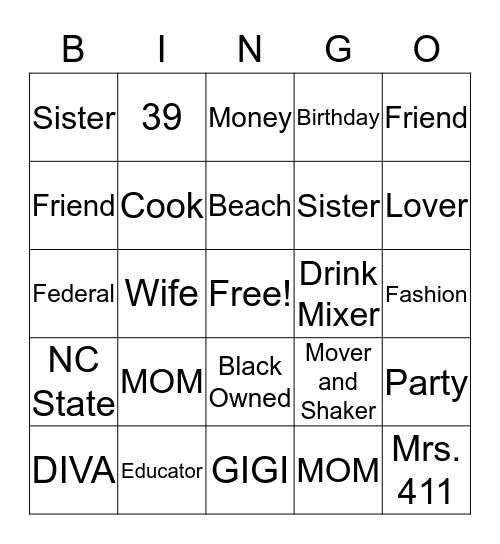 Chaka's Birthday Bash Bingo Card