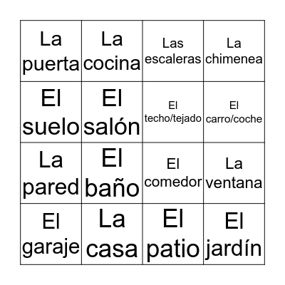 Mi Casa Vocab  Bingo Card