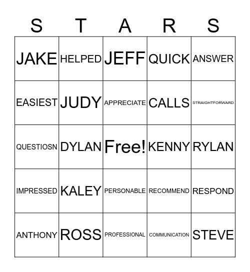 5 Star Review Bingo Card