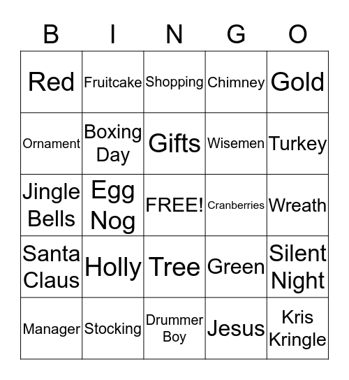 Christmas Bingo Card