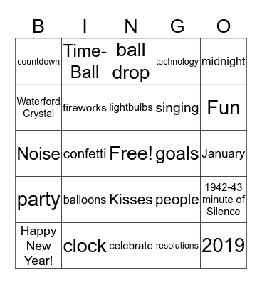 New Year's Eve Ball Drop Bingo Card