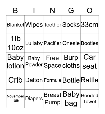 Baby Bingo Card