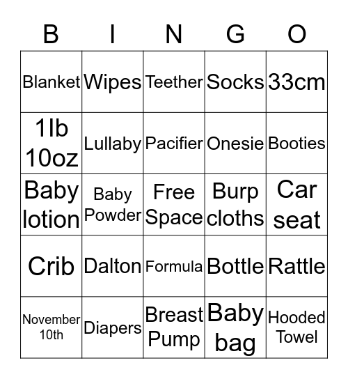 Baby Bingo Card