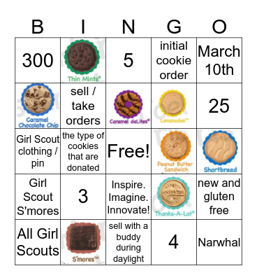Girl Scout Cookies -  Bingo Card