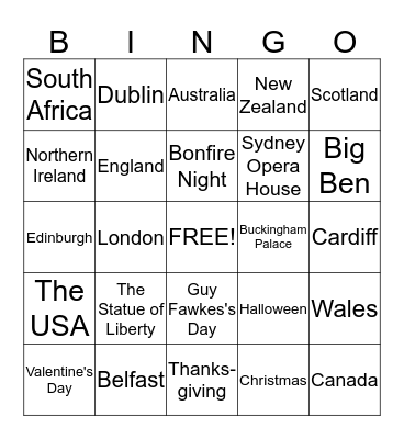 CULTURAL KNOWLEDGE Bingo Card