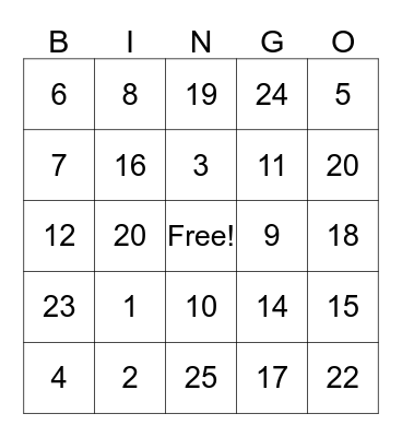 Echo Party Bingo Card
