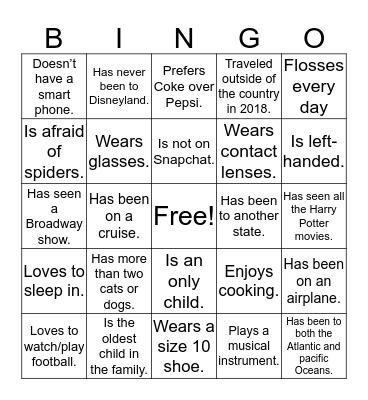 Getting to Know You Bingo Card