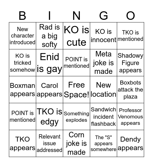 OK KO New Episode Bingo Card