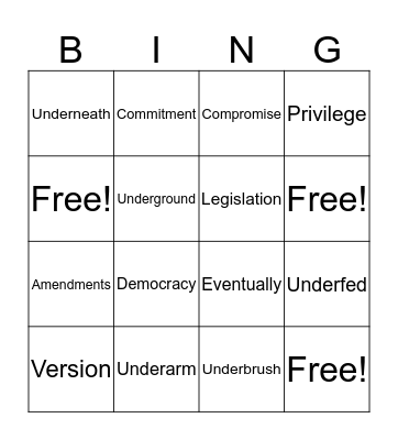 Vocabulary Bingo Card