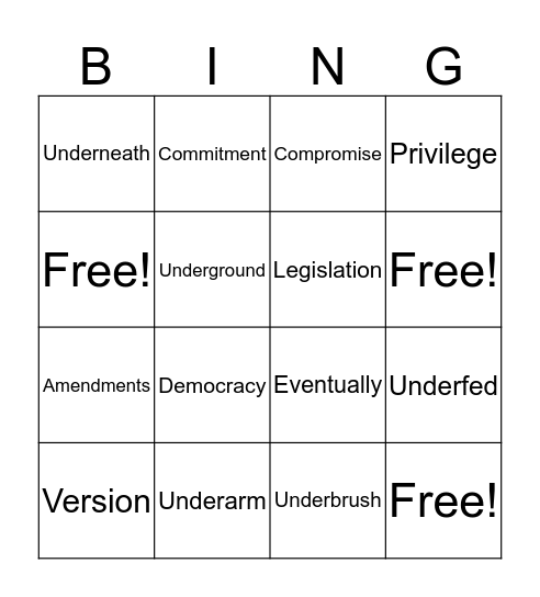 Vocabulary Bingo Card