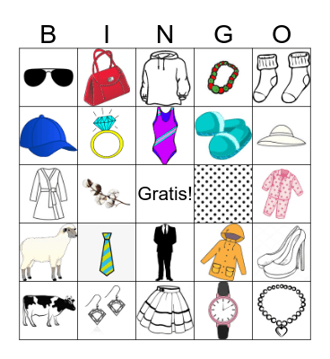 La Ropa y Los Complementos Bingo Card