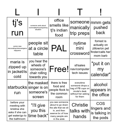 LIIT bingo  Bingo Card