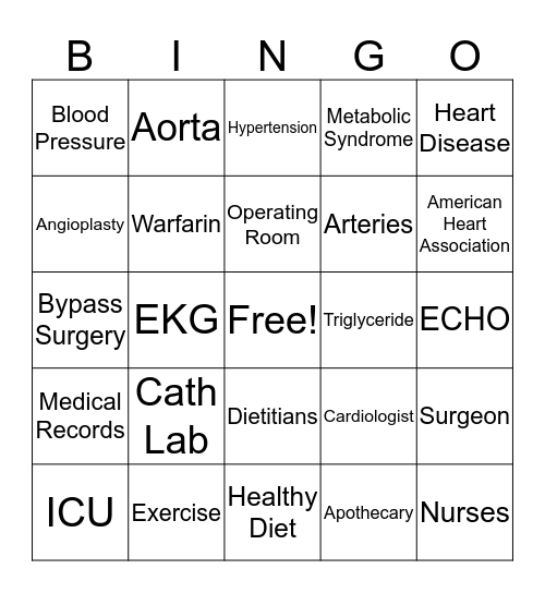 Hospital Bingo Card