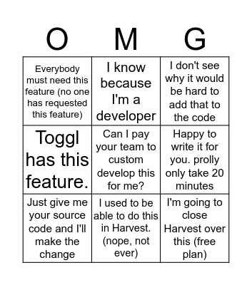 #sorrybro Bingo Card