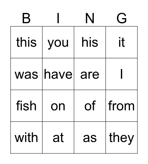 Preprimer Bingo Level A Bingo Card