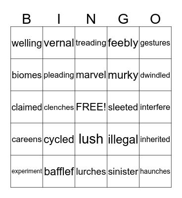 Unit 1 Module A Vocabulary Words Bingo Card