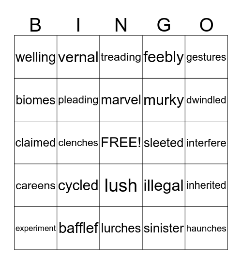 Unit 1 Module A Vocabulary Words Bingo Card