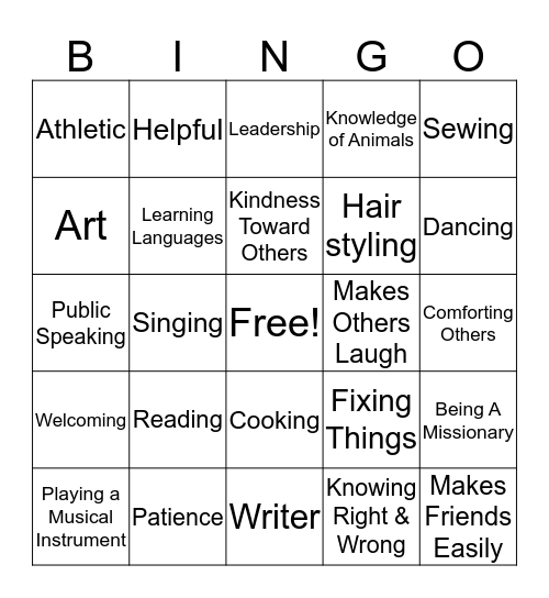 There's Only One You! Bingo Card