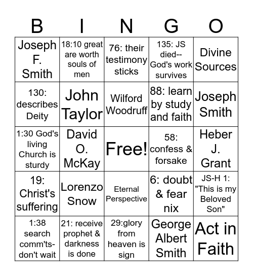 Seminary BINGO Card