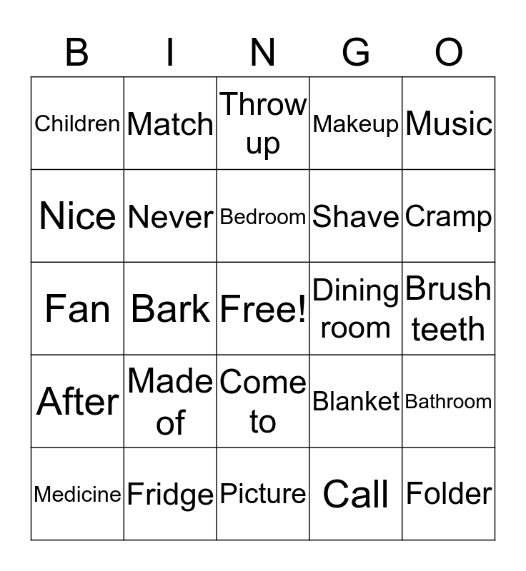 ASL 2 Bingo Card