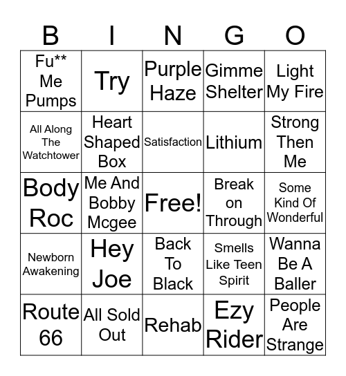 27 Club Bingo Card