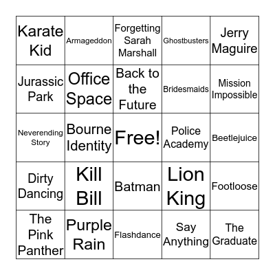 Dirty Bingo: Movie Songs Bingo Card