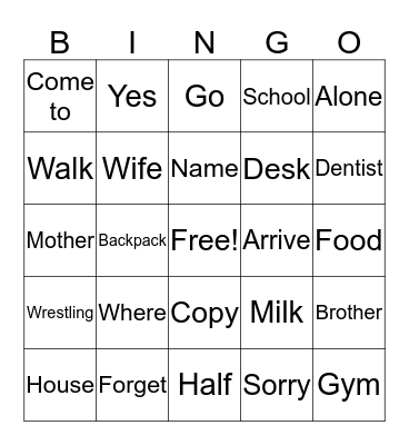 ASL 1  Bingo Card