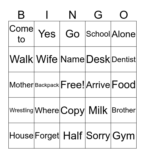 ASL 1  Bingo Card