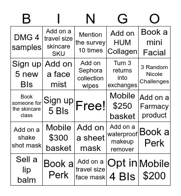 Cashier  Bingo Card