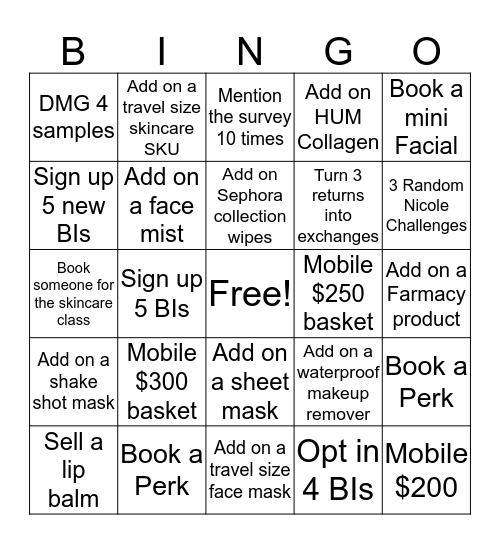 Cashier  Bingo Card
