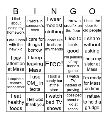 10 Commandments Bingo Card