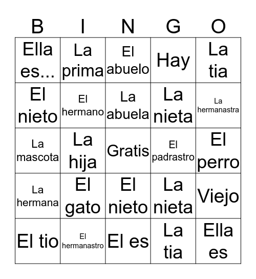 La Familia Bingo Card